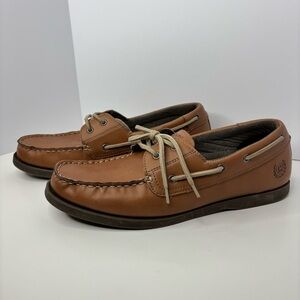 Chaps Boat Shoes Mens 10.5 M Casual Slip On Loafers Brown Fabric Benny Comfort